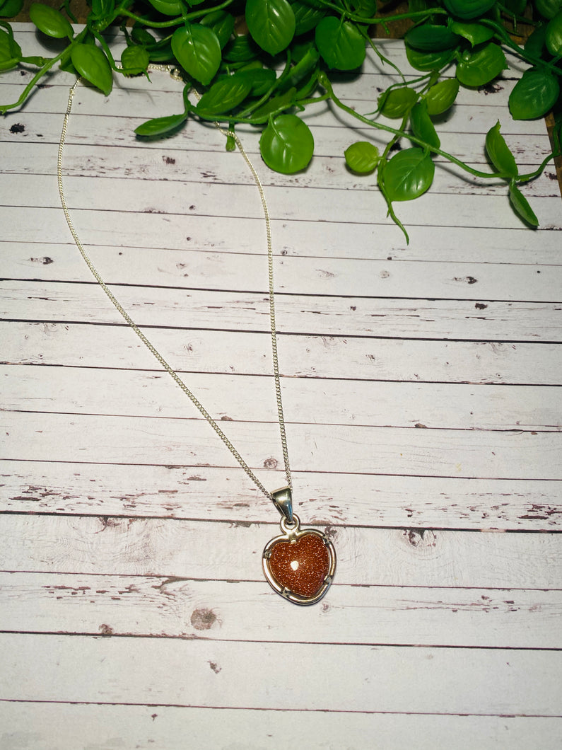 Brown Gold Stone heart shaped Stirling silver pendant - jewellery