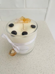 Large Citrine and Garnet natural soy Candle with bonus Citrine pendant - Large size (285g)