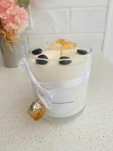 Large Citrine and Garnet natural soy Candle with bonus Citrine pendant - Large size (285g)