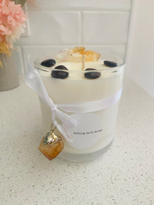 Large Citrine and Garnet natural soy Candle with bonus Citrine pendant - Large size (285g)