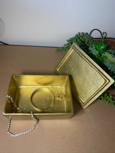 Gold trinket, jewellery or gift box with Amethyst handle