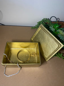Gold trinket, jewellery or gift box with polished clear Quartz Crystal handle