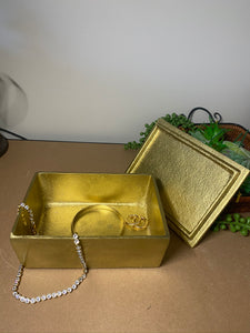 Gold trinket, jewellery or gift box with black Tourmaline handle