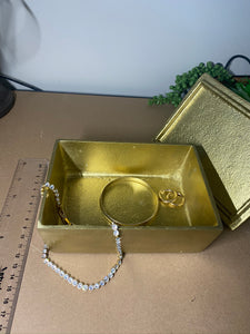 Gold trinket, jewellery or gift box with natural Pyrite handle - home décor or bathroom display