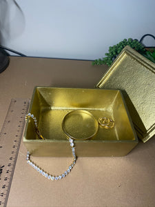 Gold trinket, jewellery or gift box with polished clear Quartz Crystal handle