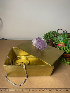 Gold trinket, jewellery or gift box with Amethyst handle