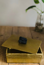 Load image into Gallery viewer, Gold trinket box with black Tourmaline handle