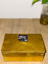 Load image into Gallery viewer, Gold trinket box with black Tourmaline handle