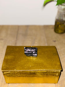 Gold trinket box with black Tourmaline handle