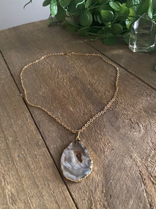 Natural Agate Geode pendant with Gold Electroplating