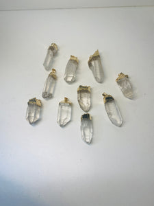 Natural Quartz crystal point pendant with Gold Electroplating - necklace