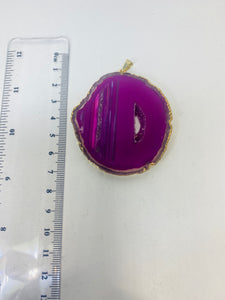 Pink Agate pendant with Gold Electroplating around the edges - necklace