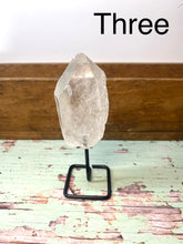 Load image into Gallery viewer, Clear Quartz on black stand