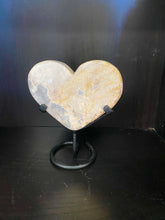 Load image into Gallery viewer, Pink Amethyst Crystal heart on black display stand