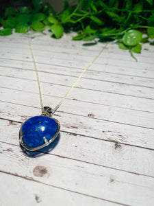 Lapis Lazuli heart shaped Stirling silver pendant - jewellery
