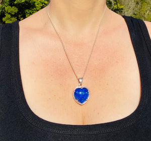 Lapis Lazuli heart shaped Stirling silver pendant - jewellery