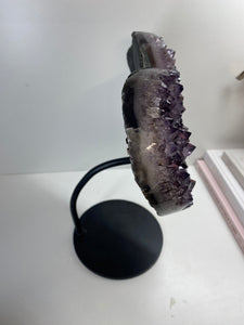 Large Amethyst love heart on black stand