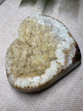Load image into Gallery viewer, Large Calcite crystal love heart on clear stand - home decor or bedroom display