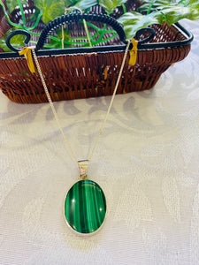 Malachite pendant set in sterling silver - necklace