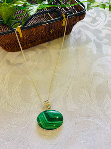 Malachite pendant set in sterling silver - necklace