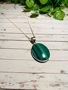 Malachite pendant set in sterling silver - necklace