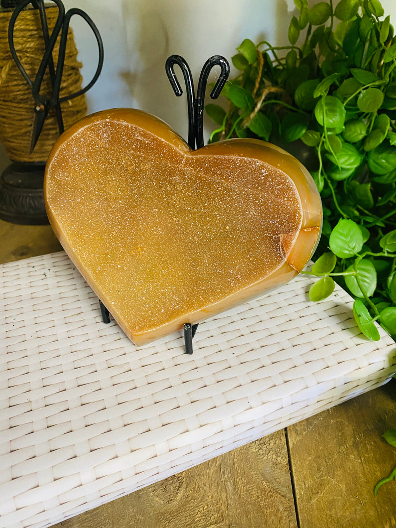 Natural Agate Geode heart with Quartz crystals inside
