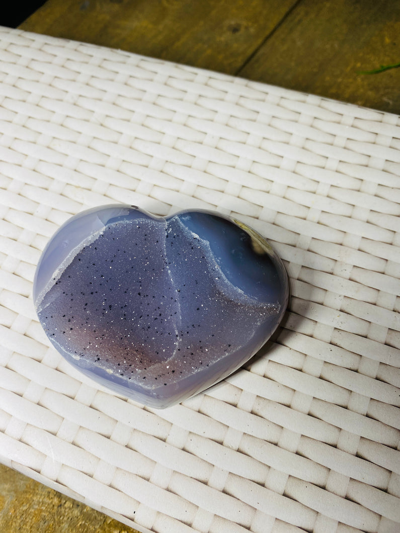 Natural Agate Geode heart with Quartz crystals inside