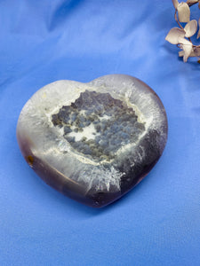Natural Agate Geode heart with Quartz crystals inside