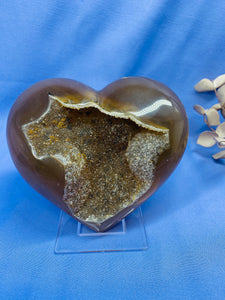 Natural Agate Geode heart with Quartz crystals inside