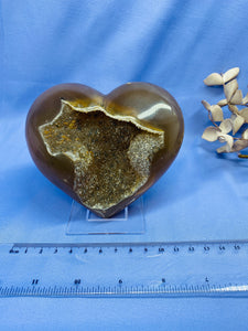 Natural Agate Geode heart with Quartz crystals inside