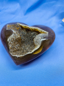 Natural Agate Geode heart with Quartz crystals inside