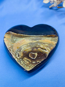 Natural Agate Geode heart with Quartz crystals inside