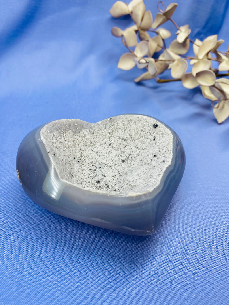 Natural Agate Geode heart with Quartz crystals inside