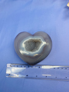 Natural Agate Geode heart with Quartz crystals inside