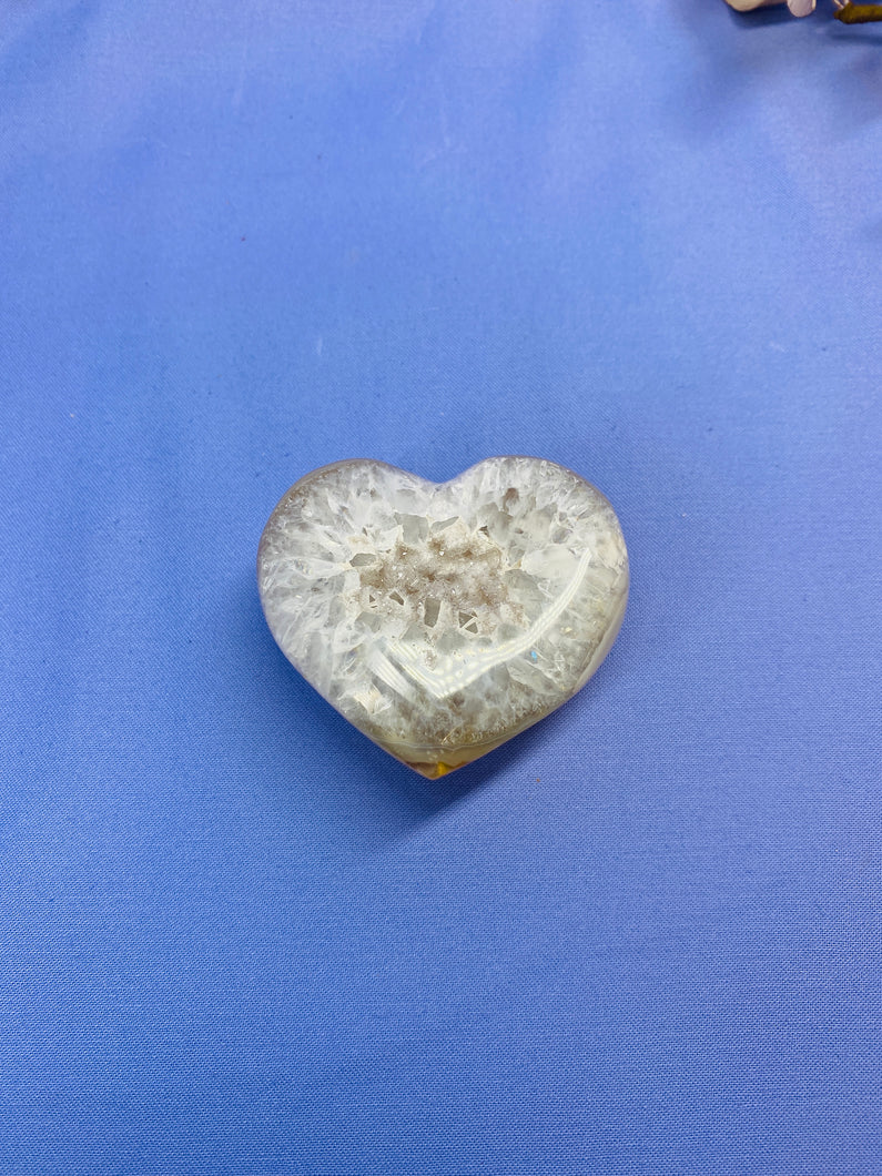Natural Agate Geode heart with Quartz crystals inside