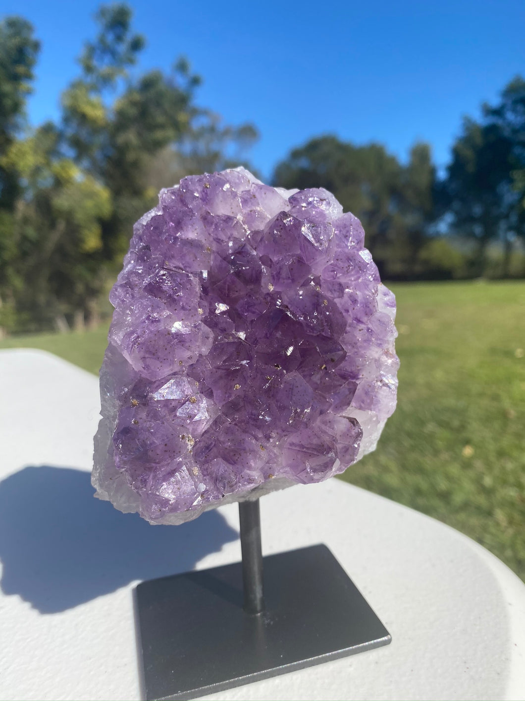 Amethyst Crystal on display stand - home décor or unique table piece