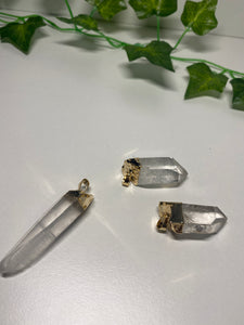 Natural Quartz crystal point pendant with Gold Electroplating