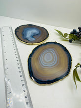 Load image into Gallery viewer, Natural polished Agate Slice drink coasters with Gold Electroplating - Set of 2