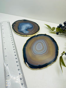 Natural polished Agate Slice drink coasters with Gold Electroplating - Set of 2