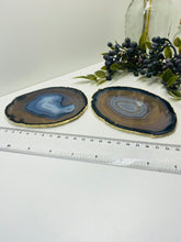 Load image into Gallery viewer, Natural polished Agate Slice drink coasters with Gold Electroplating - Set of 2