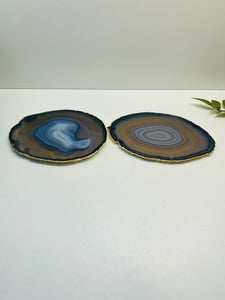 Natural polished Agate Slice drink coasters with Gold Electroplating - Set of 2