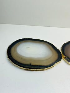 Natural polished Agate Slice drink coasters with Gold Electroplating - Set of 2