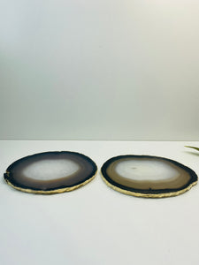 Natural polished Agate Slice drink coasters with Gold Electroplating - Set of 2