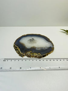 Natural polished Agate Slice drink coasters with Gold Electroplating