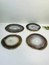 Load image into Gallery viewer, Natural polished Agate Slice drink coasters with Gold Electroplating - Set of 4