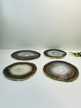 Load image into Gallery viewer, Natural polished Agate Slice drink coasters with Gold Electroplating - Set of 4