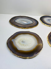 Load image into Gallery viewer, Natural polished Agate Slice drink coasters with Gold Electroplating - Set of 4