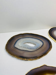 Natural polished Agate Slice drink coasters with Gold Electroplating - Set of 4