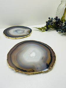 Natural polished Agate Slice drink coasters with Gold Electroplating - Set of 4