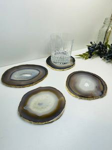 Natural polished Agate Slice drink coasters with Gold Electroplating - Set of 4